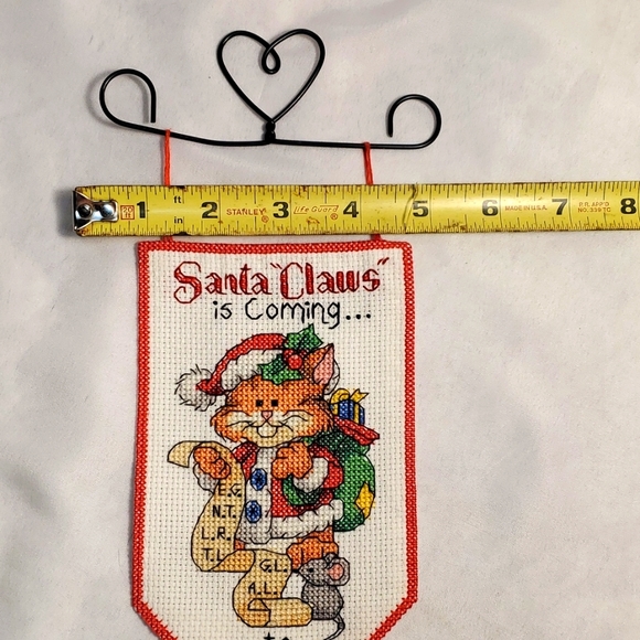 Cross Stitch Christmas Banner Cat Santa Claws Dimensions  Metal Hanger - Picture 7 of 7